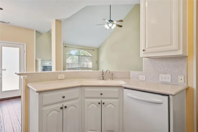 a kitchen with a sink dishwasher and cabinets