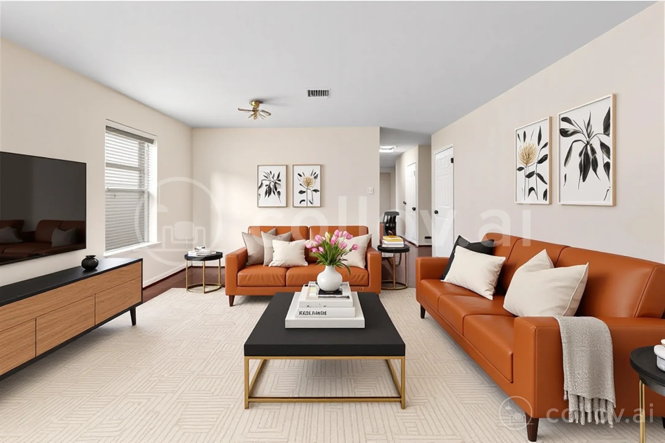 a living room with furniture and a flat screen tv