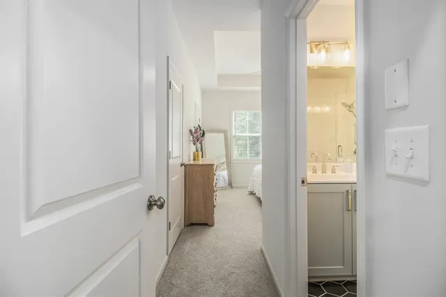 a view of a bathroom with a door