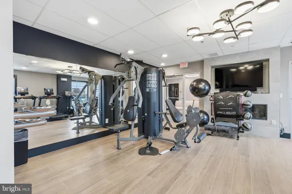 a view of a room with gym equipment