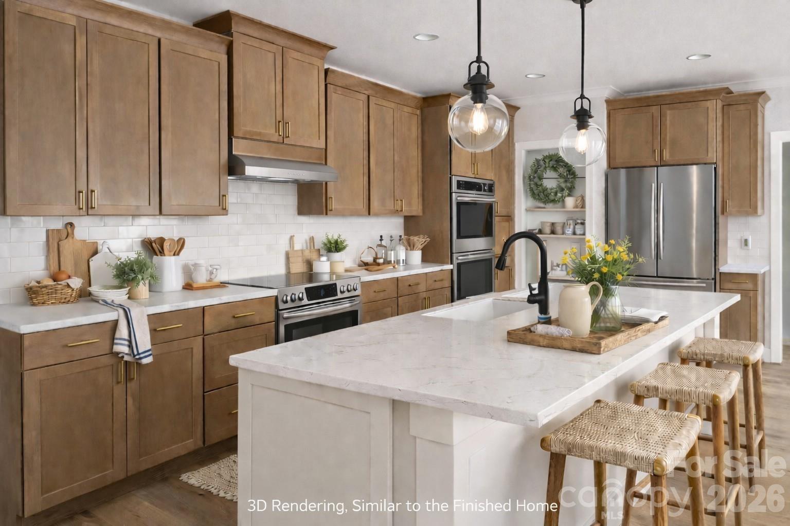 4614 Quiet Rail Court, Unit E2 Lancaster, SC 29720 - Photo 2 of 13 a kitchen with kitchen island granite countertop a sink a counter space appliances and cabinets
