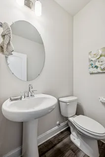 a bathroom with a toilet a sink and mirror