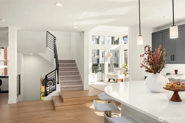 a view of a living room and entryway