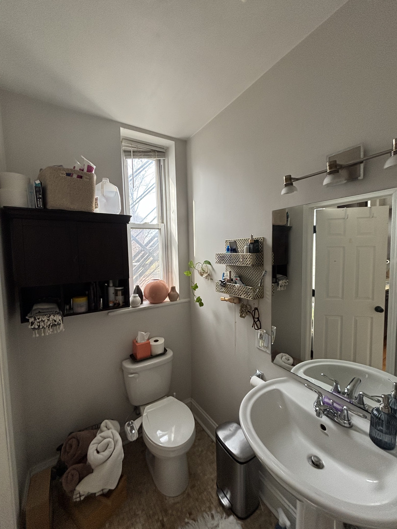 1259 West Fry Street, Unit 2S Chicago, IL 60642 - Photo 4 of 8 a bathroom with a sink mirror toilet and window