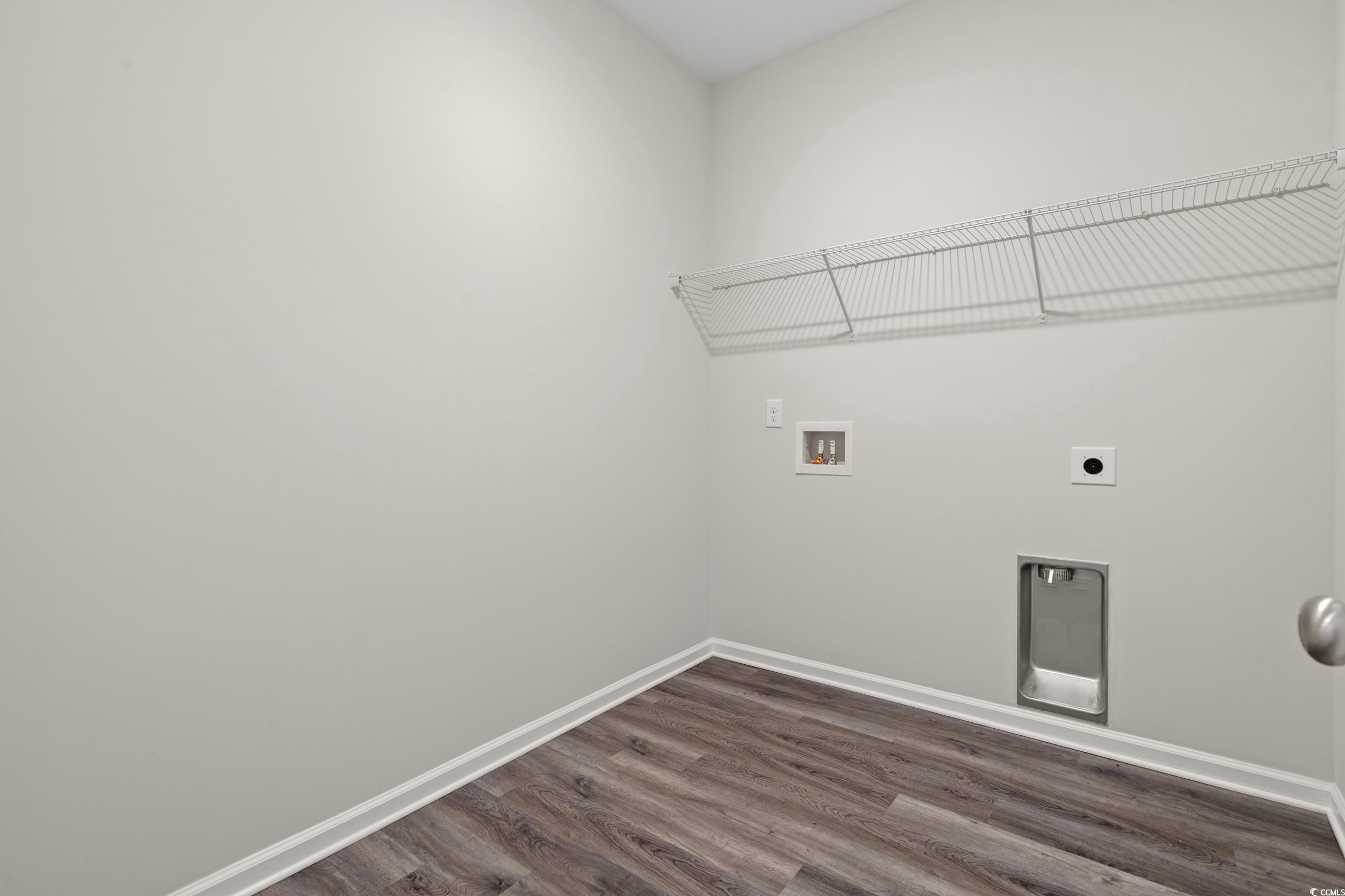 512 Charlton Boulevard Georgetown, SC 29440 - Photo 17 of 35 Washroom featuring dark wood finished floors, baseboards, hookup for a washing machine, and electric dryer hookup