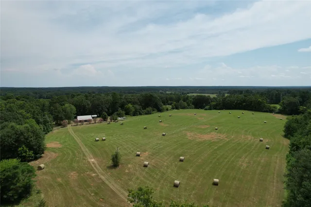 an aerial view of a houses with a yard