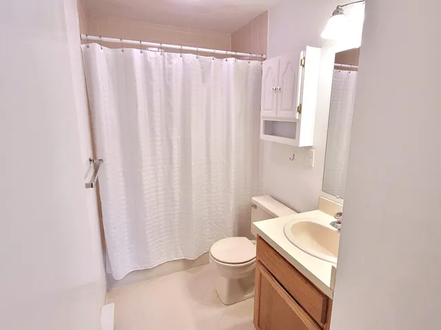 a white toilet sitting next to a shower curtain