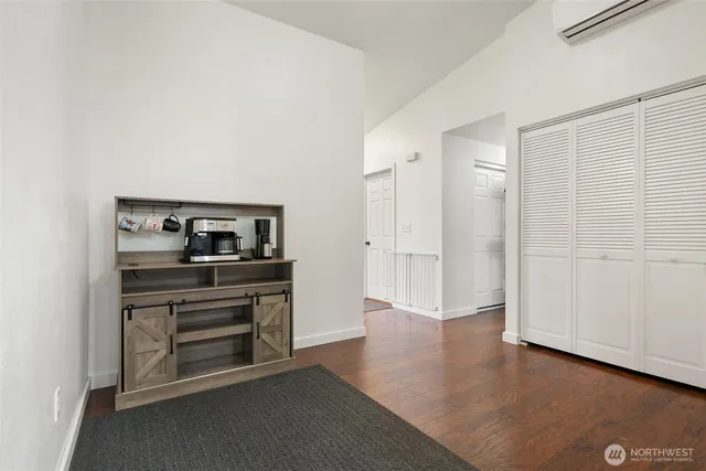 a view of kitchen with wooden floor