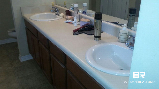 8877 Fall Court Mobile, AL 36695 - Photo 18 of 27 Long vanity with 2 sinks. Lots of cabinet space. There are 2 large walk-in closets on either side of the large shower.