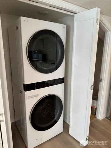 a utility room with dryer and washer