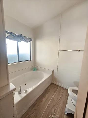 a bathroom with a bathtub