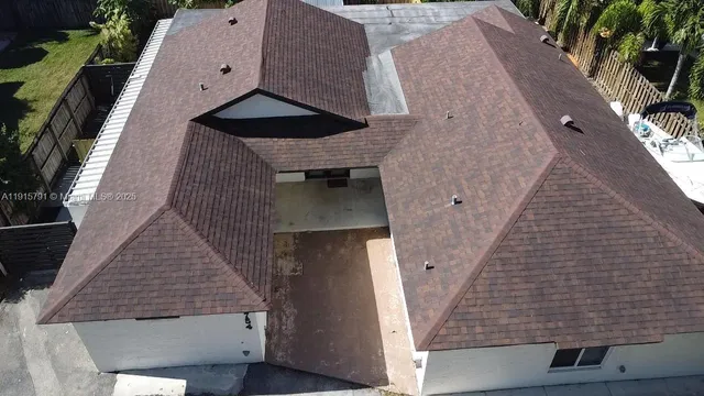 an aerial view of a house with entryway