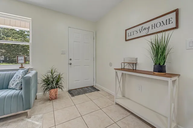 a view of entryway with window and potted plant