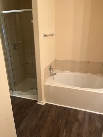 a bathroom with a bathtub