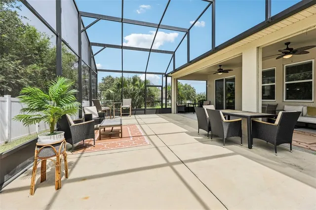a view of a patio with a sitting area