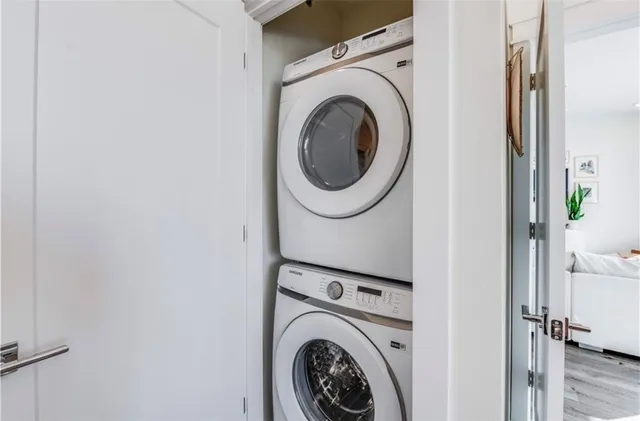 a utility room with dryer and washer