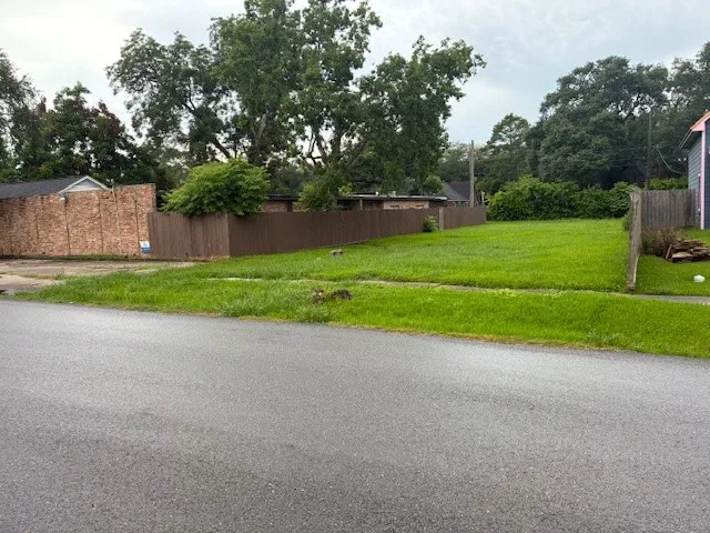 a view of a yard with a slide
