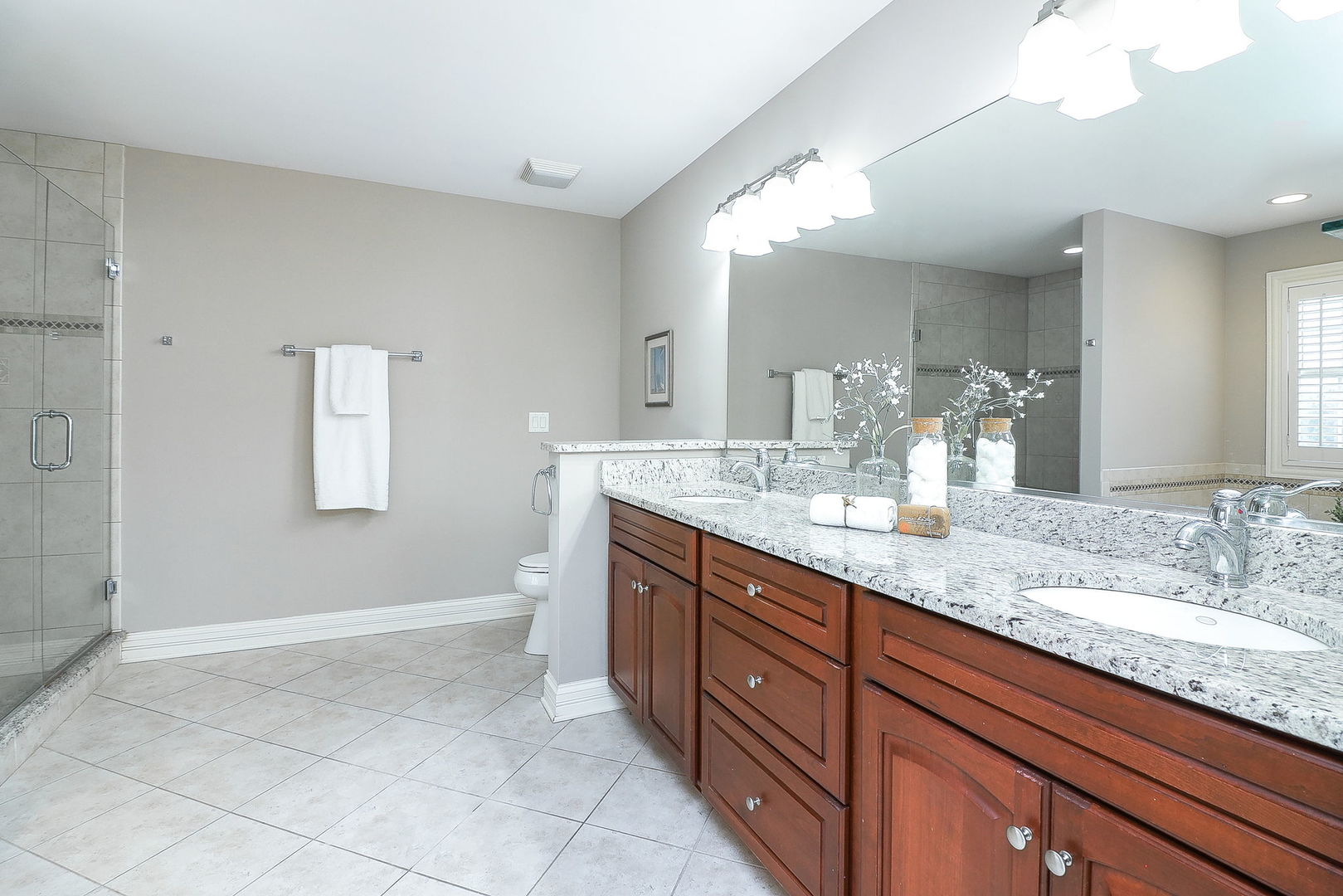 1208 Connamara Court Westmont, IL 60559 - Photo 18 of 36 a spacious bathroom with a granite countertop sink a toilet and a mirror