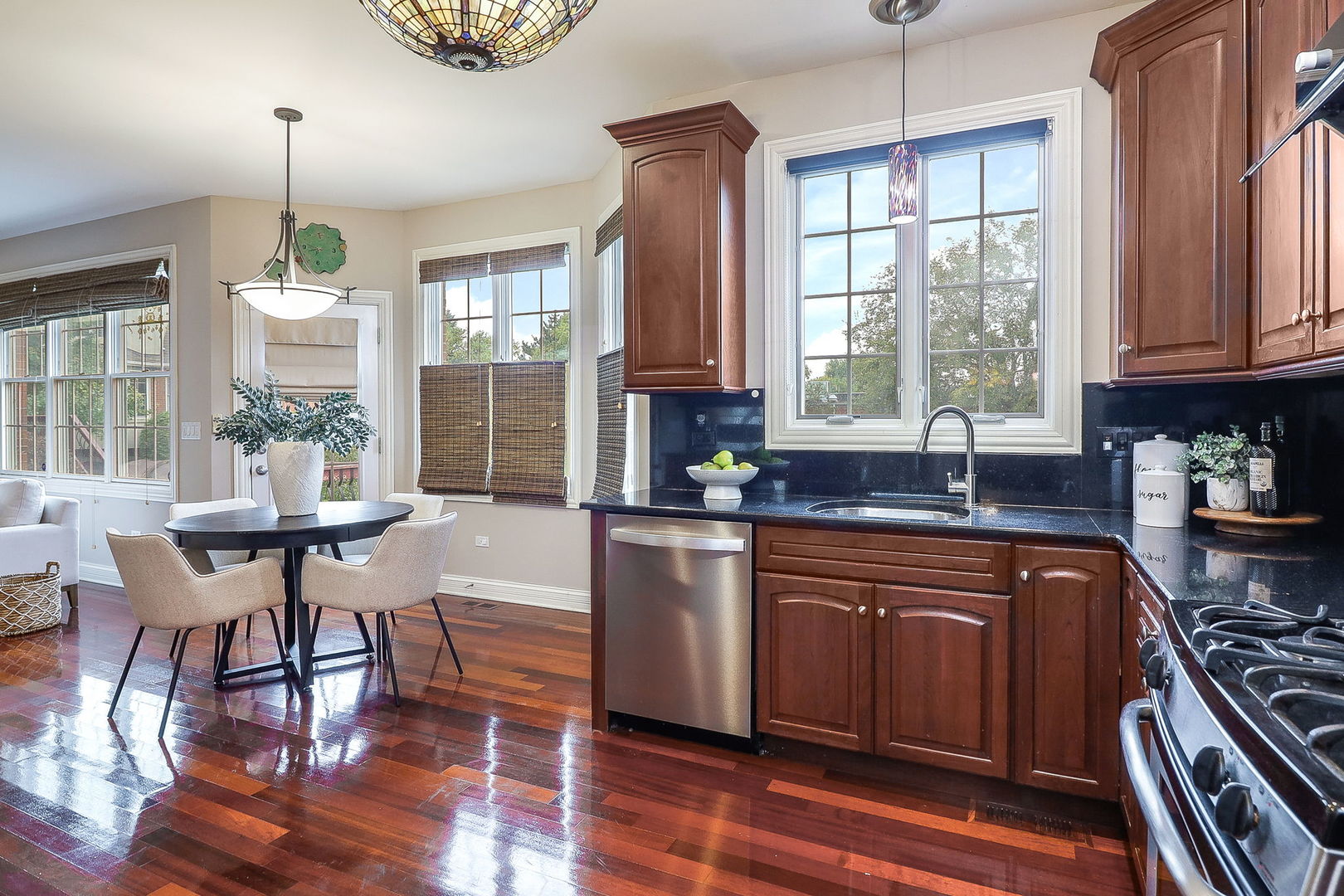 1208 Connamara Court Westmont, IL 60559 - Photo 10 of 36 a kitchen with stainless steel appliances wooden floors and a view of living room
