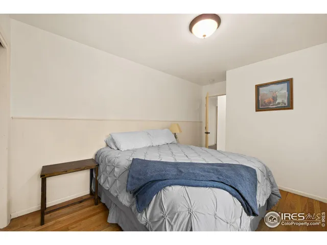 a bedroom with a bed and a cabinets