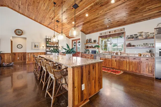 a kitchen with lots of counter top space