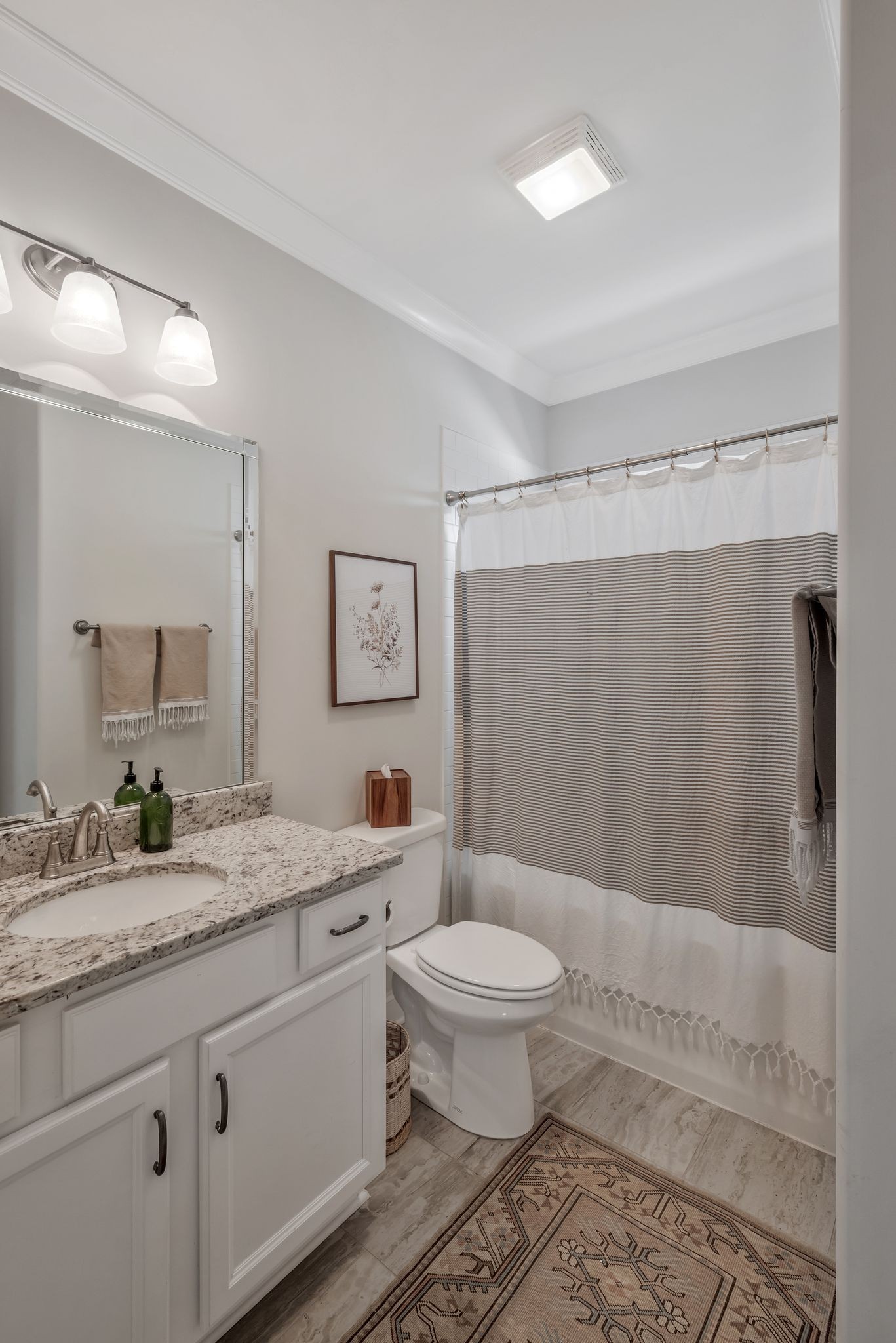1009 Alpaca Drive Spring Hill, TN 37174 - Photo 17 of 48 a bathroom with a granite countertop sink toilet a mirror and shower