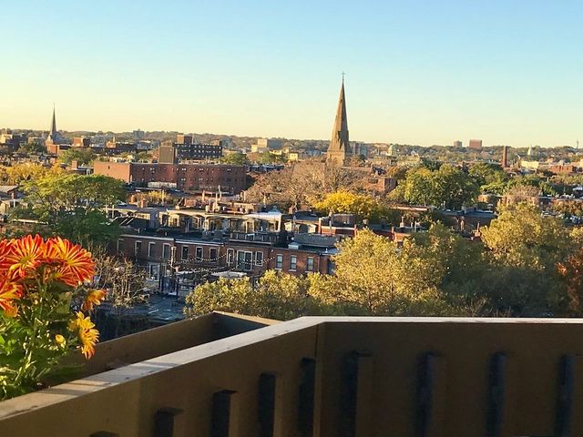 a view of a city with tall buildings