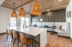 an outdoor space with furniture