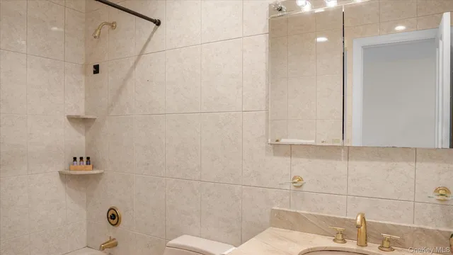 a bathroom with a sink and shower