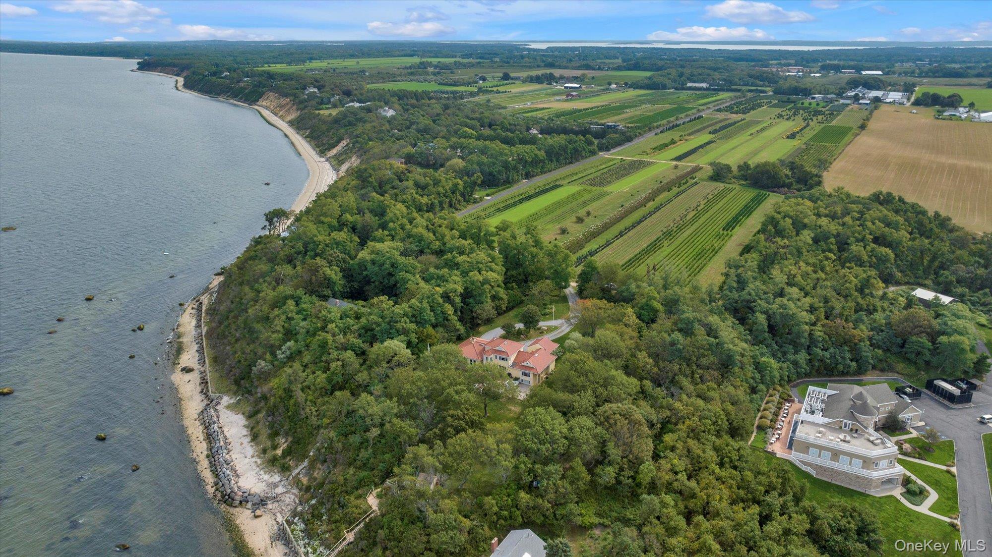 3400 Dignans Road Cutchogue, NY 11935 - Photo 23 of 34 Aerial overview of property's location with a nearby body of water, farmland, and rural landscape