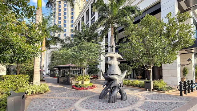 a view of a chairs in front of building