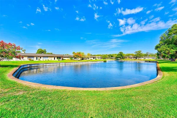 a view of a swimming pool with a yard
