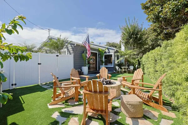 a view of an chairs and table in patio