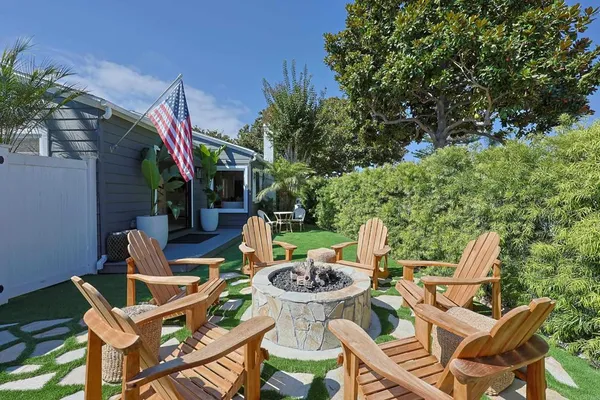 a view of a chairs and table in patio