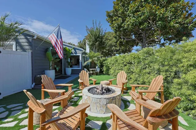 a view of a chairs and table in patio