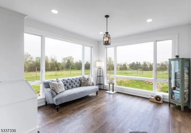 a view of livingroom with furniture wooden floor and windows