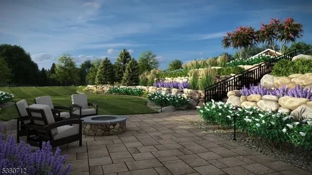 a backyard of a house with outdoor seating