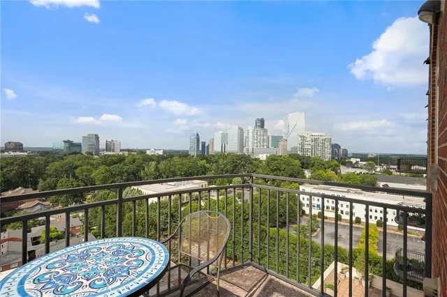 a view of a city from a balcony