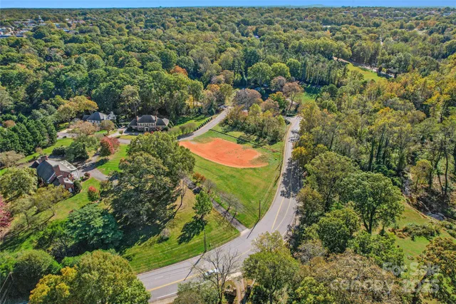 an aerial view of a backyard