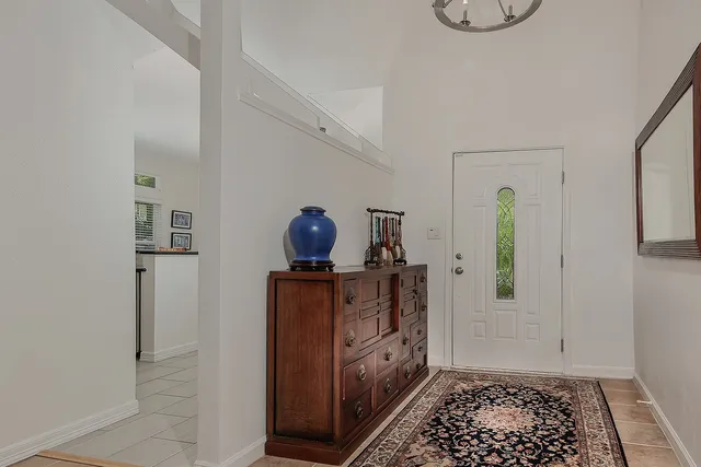 a room with wooden floor and potted plant