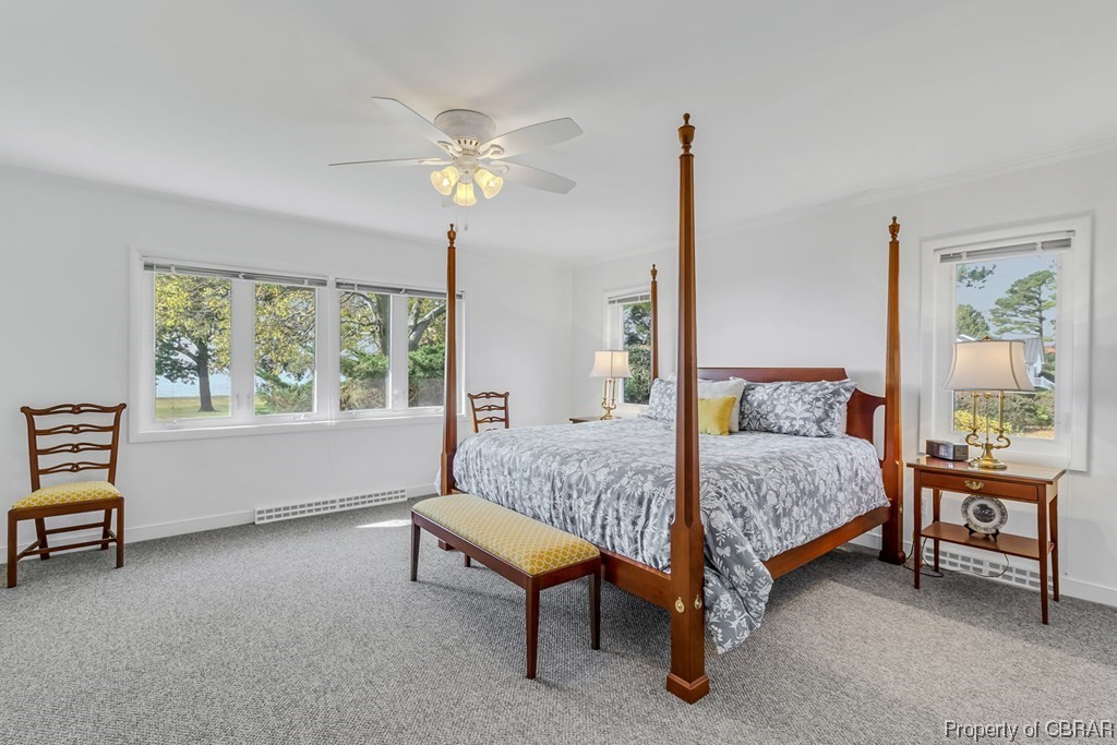 1057 Monaskon Road Lancaster, VA 22503 - Photo 28 of 43 Bedroom with ceiling fan, carpet floors, and a baseboard heating unit