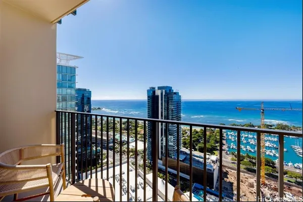 a view of a balcony with an outdoor space
