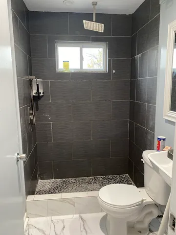 a bathroom with a toilet a sink and a shower