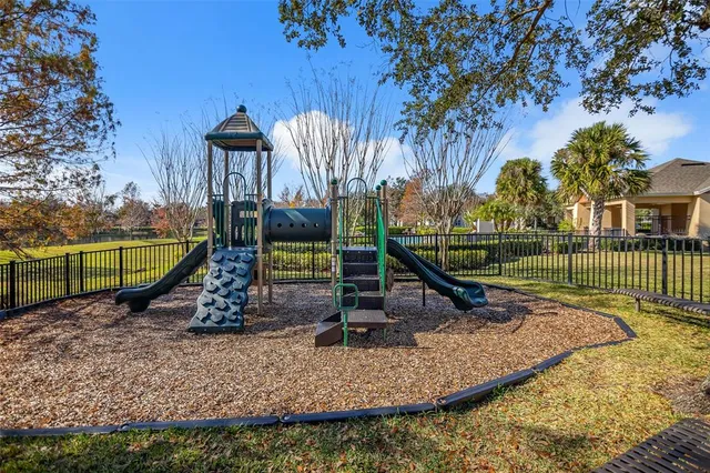 a park view with a slide