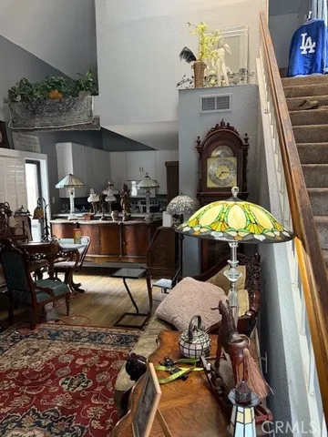 a room with furniture and a fireplace