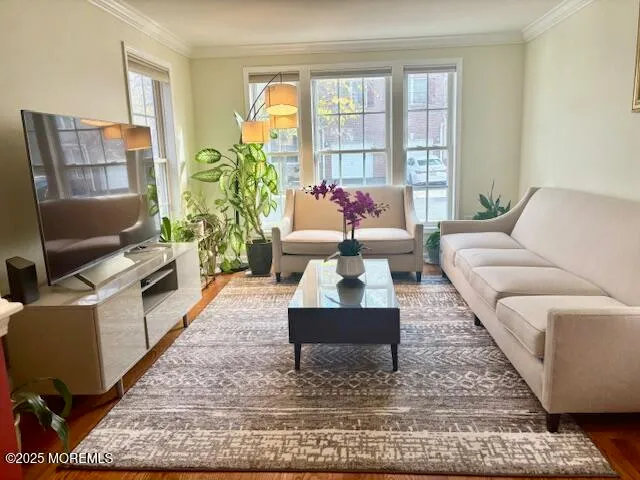 a living room with furniture and a rug