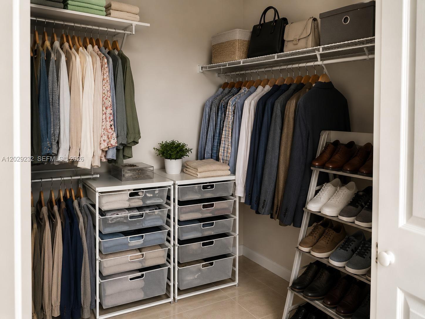 17100 North Bay Road, Unit 1605 Sunny Isles Beach, FL 33160 - Photo 25 of 52 a view of walk in closet with clothes and shoes