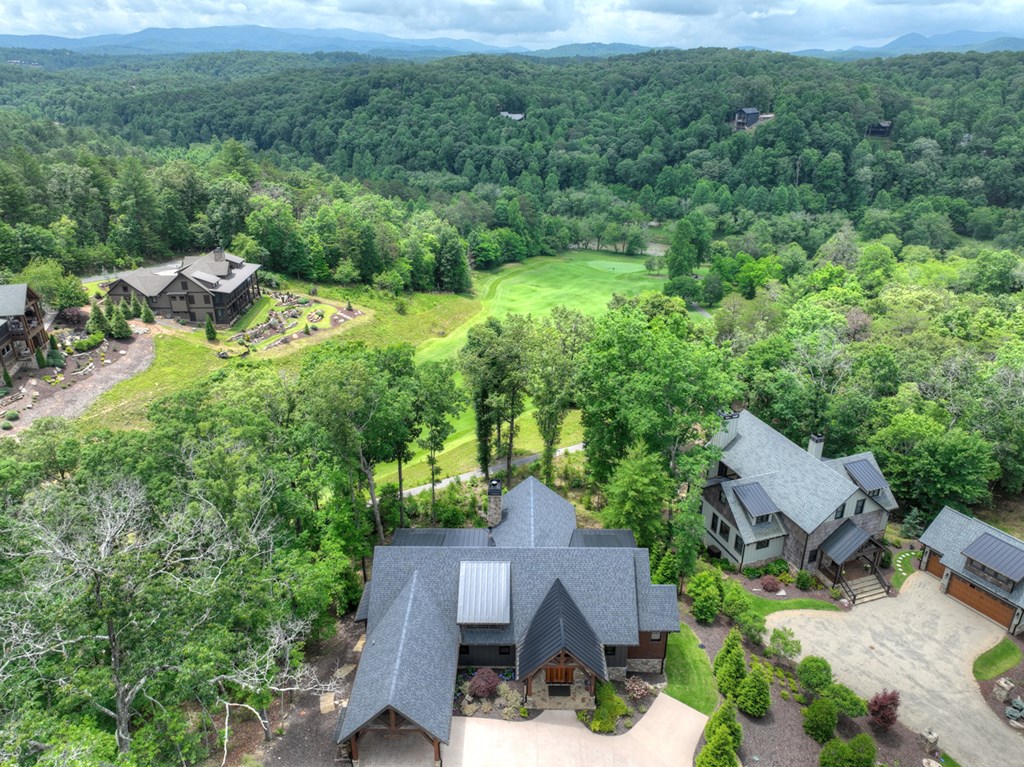 658 Old Toccoa Loop Mineral Bluff, GA 30559 - Photo 63 of 74 an aerial view of a house with yard and outdoor seating