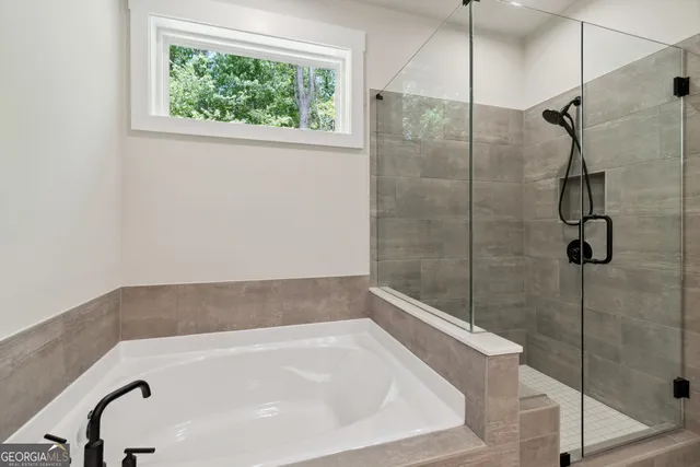 a bathroom with a bathtub