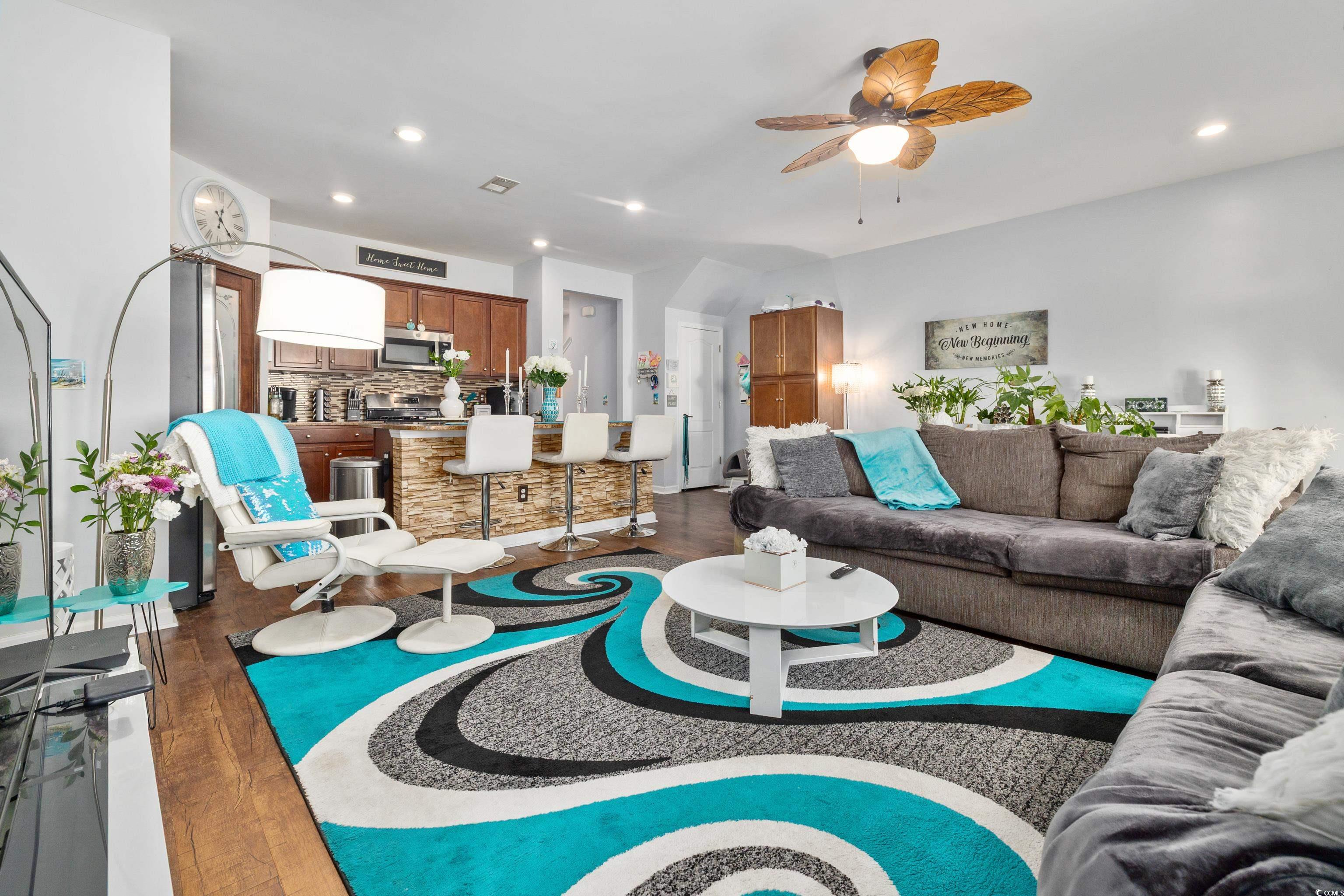 2360 Heritage Loop, Unit 2360 Myrtle Beach, SC 29577 - Photo 16 of 38 Living room featuring dark wood-type flooring, recessed lighting, and ceiling fan